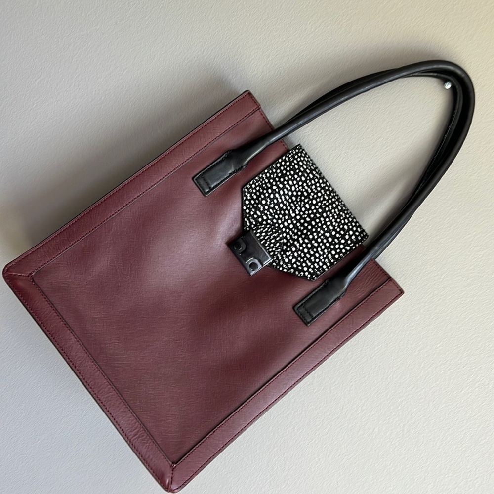 Loeffler Randall Leather Structured Work Tote Bag, BLACK & MAROON